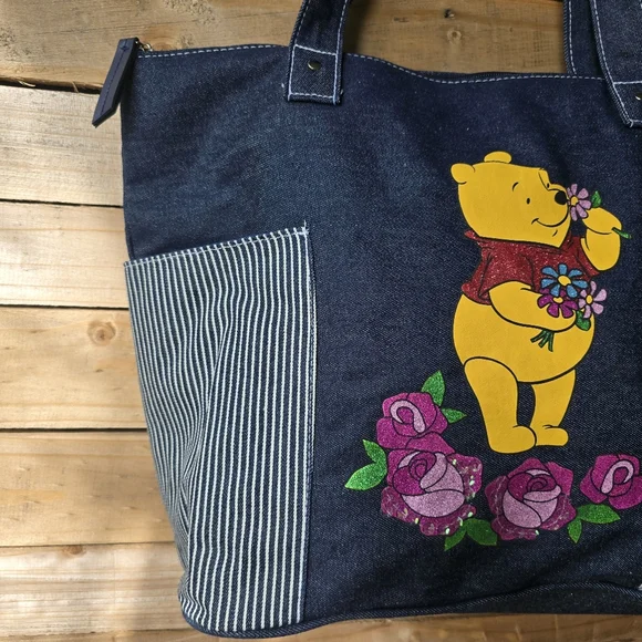 Disney Winnie The Pooh Zipper Denim Tote Bag - Picture 3 of 13